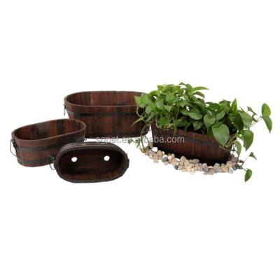 China Wholesale Country Customize Wooden Oval Planter Box Sets Wooden Barrel Flower Pot Decoration For Home And Garden Charcoal Pot for sale