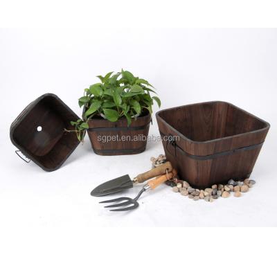 China Wholesale Country Customize Wooden Square Planter Box Wooden Tapered Barrel Flower Pot Decoration for Home and Garden Charcoal Pot for sale