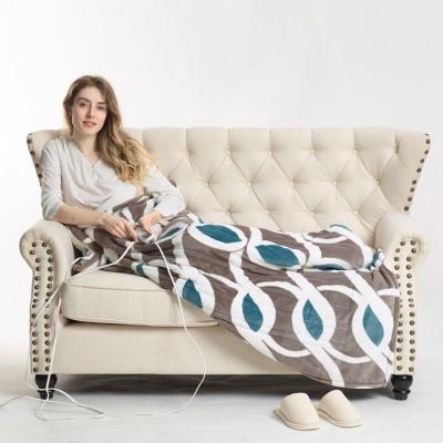 China Fashion wearable electronic blanket design printing gray and green flannel warming throw for winter for sale