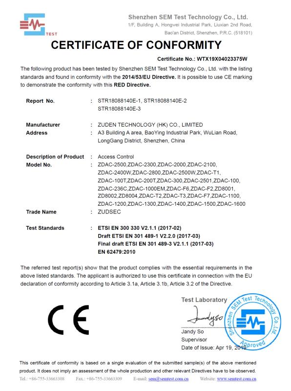 CE - Shenzhen Zuden Technology Co., Ltd.