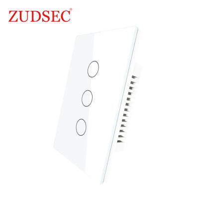 China Smart Home System USA Smart Home System EU Smart Home Wall Touch Switch 3 Strip Glass Touch Screen WiFi Lamp Switch for sale