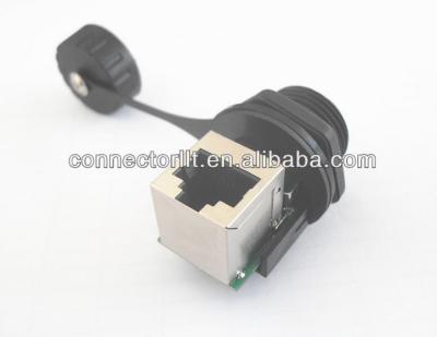 China Front Panel Mounted 90 Degree Rectangle Waterproof RJ45 Connector for sale