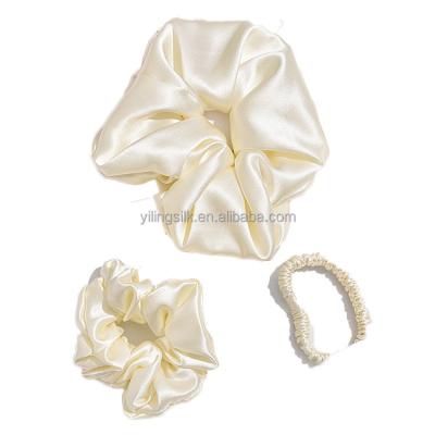 China 16/19/22/25/30 momme luxury 100% natural mulberry elastic band tying hair women scrunchies 100% silk silk scrunchie 3.5cm for sale