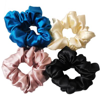 China Mulbery custom brand woven silk elastic band texture silk hair scrunchies fluffy hair scrunchies 19momme 4cm for sale