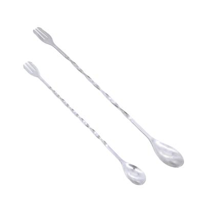 China Stocked Stainless Steel Silver Twist Threaded Coffee Sample Spoon Long Handle Mixing Spoon for sale