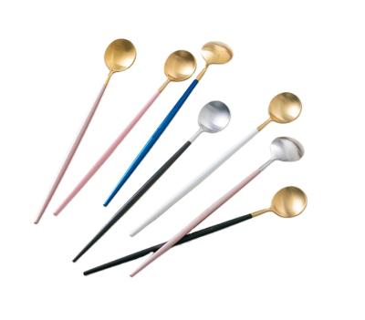 China Long Stocked Handle Teaspoon 304 Stainless Steel Spoon Mixing Bar Tools Long Handle Spoon for sale