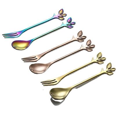 China Pvd Stocked Electroplate Foil Spoon Fork Stainless Steel Dessert Teaspoon Fork Set for sale