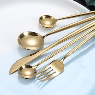 China Hot Stocked Amazon Gold Knife Spoon Fork Tea Spoon 4 Pcs For Wedding Business Gift Hotel Restaurant Flatware Home Set for sale