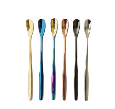 China Stocked Melon Seed Design Spoon Stainless Steel Mixing Short And Long Handle Teaspoon Metal Stirring Spoon for sale