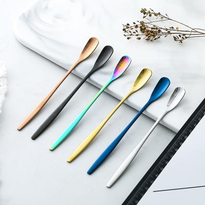 China Fashion Colorful 304 Stainless Steel Tea Coffee Ice Cream Stocked Long Handle Stirring Spoon For Bar Accessories for sale