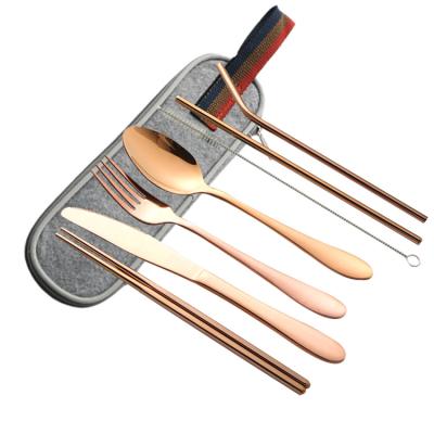 China Personal Portable Stocked Stainless Steel Flatware Set Chopsticks Straw With Case for sale