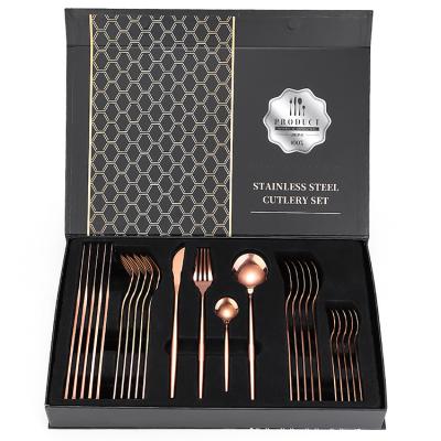 China Viable promotional cutlery gift box 16/24/36 piece gold knife fork and spoon set with gift box wood flatware for sale