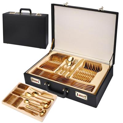 China Wholesale Stocked 72 Piece Stainless Steel 410 Spork Flatware Sets And Knife Cutlery Sets With Suitcase for sale