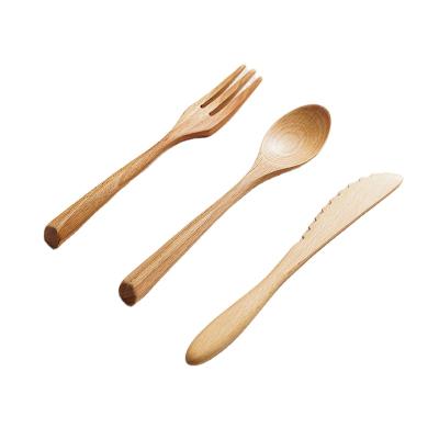 China Hot Selling Eco-Friendly Reusable Cutlery Tableware Knife Fork Spoon Travel Stocked Wooden Set for sale