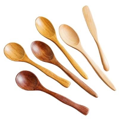 China Small Wooden Spoons Stocked for Desserts Soup and Butter Coffee Knife Natural Wood Wooden Spoon for sale