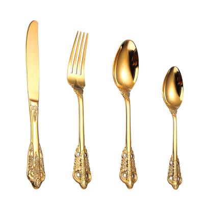 China 18/10 Stainless Steel Gold Stocked Royal Luxury Silver Cutlery Set To Wedding Lightweight Luxury Dinnerware Set for sale