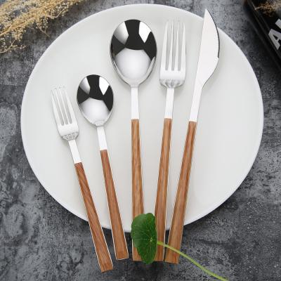 China Stocked High Quality Wooden Flatware Stainless Steel Texture Handle Cutlery Set for sale