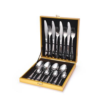 China Sustainable 16 Piece Mirror Polished Cutlery Sets With Case 304 Stainless Steel Luxury Flatware Sets With Wooden Gift Box for sale