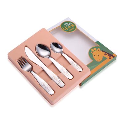 China Stocked Food Grade Kids Cutlery Set 4 Pcs Baby Spoon and Fork Set Kids Stainless Steel Dinnerware Set for sale