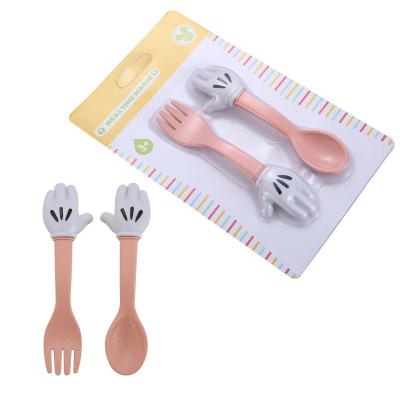 China Sustainable Straw Cartoon Children Dinnerware Set Wheat Baby Dinnerware Fork Natural Cutlery Sets Cartoon Fork Set for sale