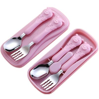 China Stored Baby Spoon Fork Set With Portable Travel Case Baby Spoon Heat Resistant Fork Set for sale