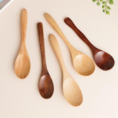 China Japanese Wood Stocked Honey Coffee Teaspoon Scoop Kitchen Eco-Friendly Wooden Flat Spoon Cutlery Cooking Soup Spoon for sale