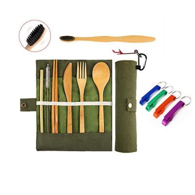 China Hot Selling Stocked Travel Picnic 7pc Outdoor Flat Dinnerware Set Natural Eco-Friendly Reusable Bamboo Cutlery Travel Set for sale