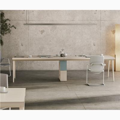 China Simple style Solid Wood Legs Meetings Desk E1 Grade Rectangle Wooden Desktop Hotel Nordic Style Office Meeting Table for sale