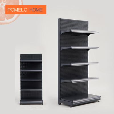 China Pomelohome Black Metal Display Rack Shop Gondola Supermarket Shelf Double Sided Display Rack For Sale for sale