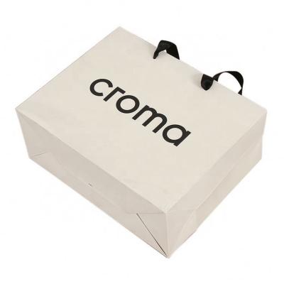 China PomeloHome Wholesale Custom Handled Gift Paper White Packaging Shopping Bag With Ribbon Handles for sale