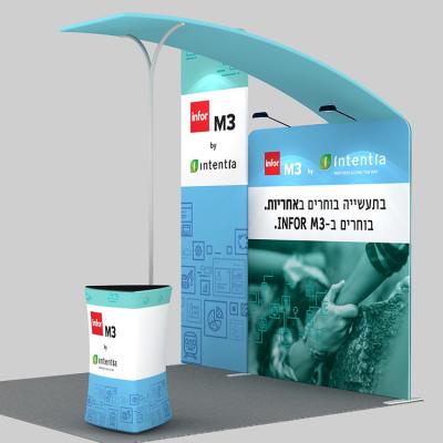 China 270g kinetted polyester 10ft custom printing 3x3 exhibition trade show presentation booth with hanging banner for sale