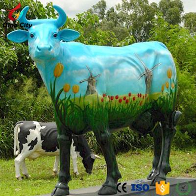 China Life Size China Decoration Animal Cow Fiberglass Statue For Park for sale