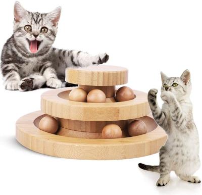 China Cat Ball Toys Interactive Viable, Wooden Cats Toys for Indoor Turntable Track with 6 Balls Cat Exercise Kitty Gifts Stuff for sale