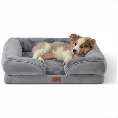 China 2022 Modern Luxury Orthopedic Sofa Washable Removable Cover Foam Bolster Small Large Dog Bed Designer Dog Bed for sale