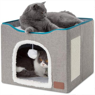 China Large Sustainable Cat Cave Bed High Quality Indoor Pet House Cat House with Hanging Fluffy Ball and Foldable Work Area Shelter for Cat for sale