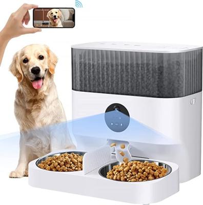 China 2022 New Hot Sale 5L Automatic Double Stainless Steel Wheels Automatic Pet Feeder For Dogs Cats for sale