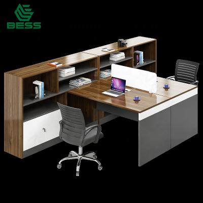 China Good quality 2 person modern factory style office furniture modern wooden desk table with cabinet for sale