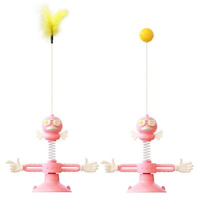 China 2021 New Viable Cat Toy Interactive Pet Toys With Vibrating Spring Ball Suction Cup Feather Sucker Puzzle Wand Toy for sale