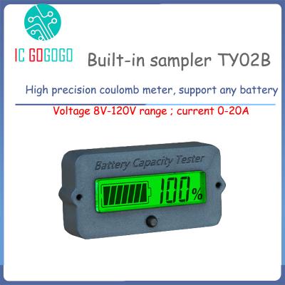 China TY02B Coulomb Meter Li-ion Lifepo4 Lithium Battery Power Display Coulomb Meter Lead Acid Indicator 20A 12V 24V 36V 84V 120V for sale