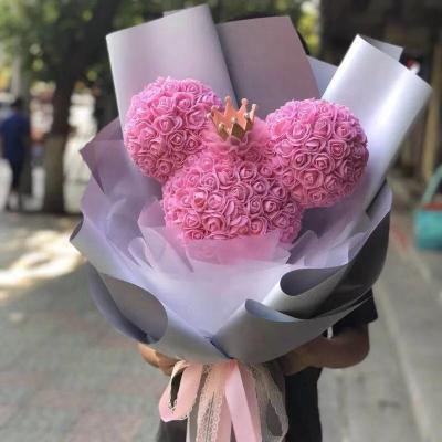 China New Fashional Handmade Artificial Teddy Bear Rose Flower Mickey Mouse Ears Bouquet For Valentines Day for sale