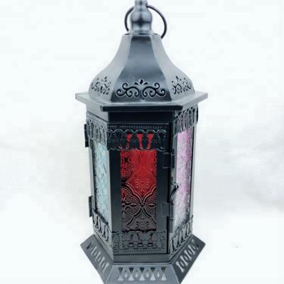 China Wholesale Decorative Lantern Garden Morocco Black Metal Sconce Indoor Indoor Outdoor Lantern With LED Candle For Sale for sale