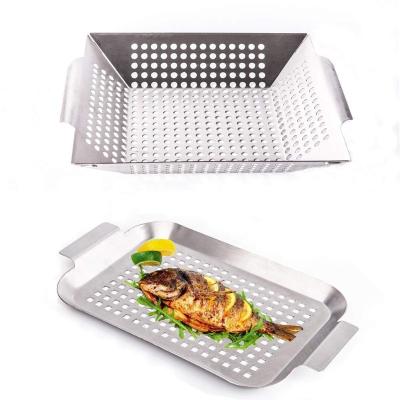 China Dustproof Vegetable Grill Basket and Smoker Pan Set of 2 - Stainless Steel BBQ Accessories for Outdoor Grilling for sale