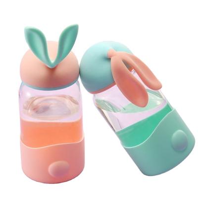 China Creative Cute Rabbit Glass Mini Hand Cup Drink Bottle Desktop Water Creative Water Cup Bottle For Girls for sale