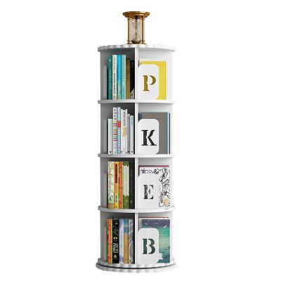 China Minimalist White Bookshelf 4 Tier Living Room Decoration Rotating Bookshelf Children for sale