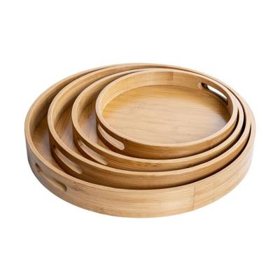 China Various Manufacture Hot Selling Stocked Bamboo Round Custom Food Serving Tray In Stock for sale