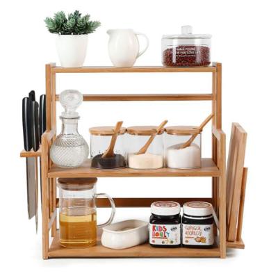 China Sustainable Bamboo Spice Rack Shelves-3 Tier Position Pantry Shelf For Kitchen Counter Dish Shelving Storage Organizer for sale