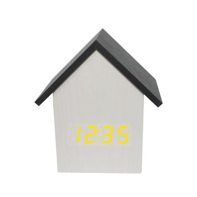 China LUMINOVA White Wooden Clock Led Mini Home Yellow Light Wooden Table Alarm Clock for sale