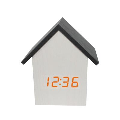 China LUMINOVA White Wooden Clock Led Mini Home Orange Light Wooden Table Alarm Clock for sale