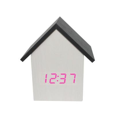 China LUMINOVA White Wooden Clock Led Mini Light Pink Home Table Wooden Alarm Clock for sale