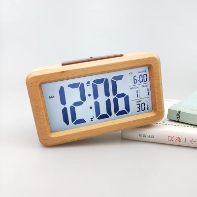 China LUMINOVA Solid Wood Case LED Alarm Clock Digital Electronic Alarm Clock for sale